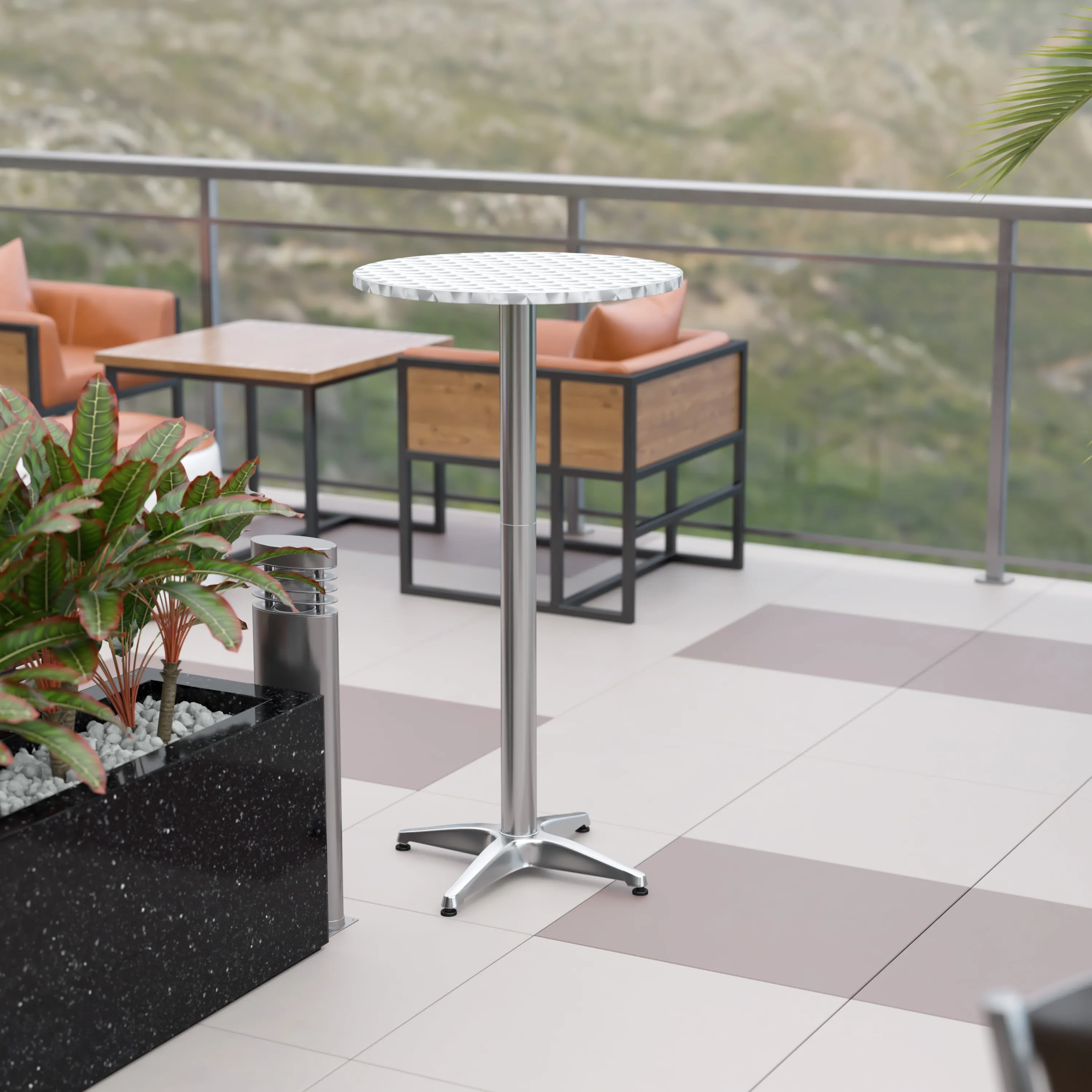 Mellie 23.5" Round Aluminum Indoor-Outdoor Bar Height Table