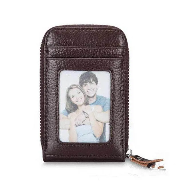 Men's Genuine Leather Credit Card Holder RFID Blocking Zipper Wallet
