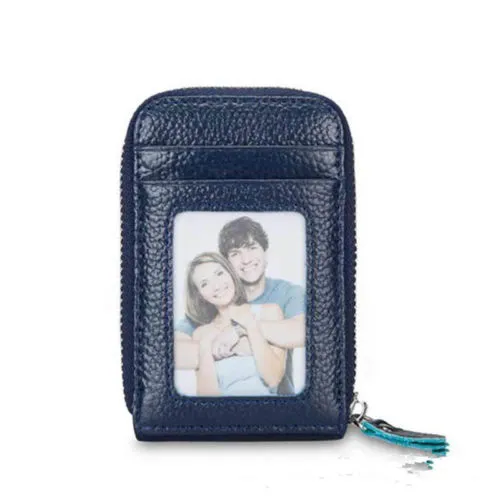 Men's Genuine Leather Credit Card Holder RFID Blocking Zipper Wallet