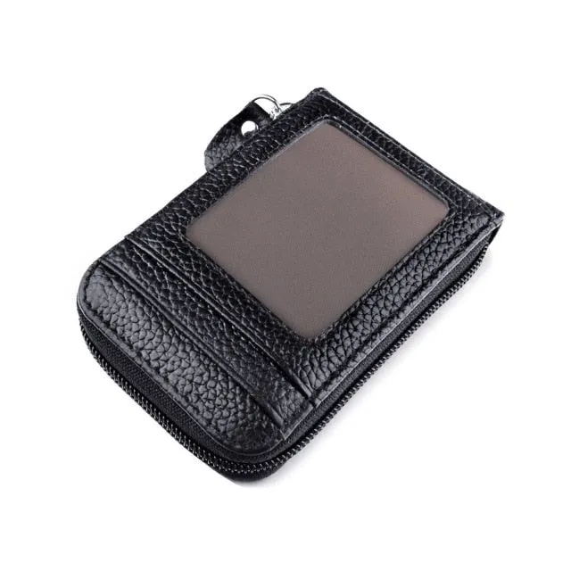 Men's Genuine Leather Credit Card Holder RFID Blocking Zipper Wallet