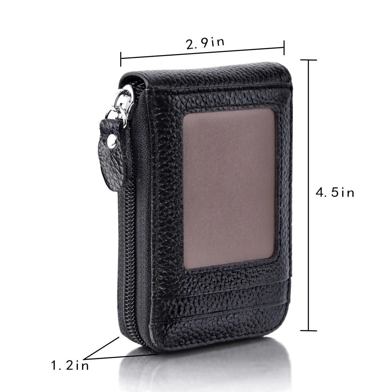 Men's Genuine Leather Credit Card Holder RFID Blocking Zipper Wallet