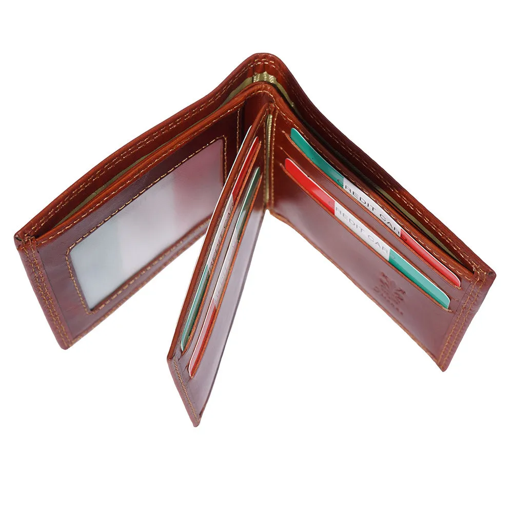 Mens hard leather wallet with flap