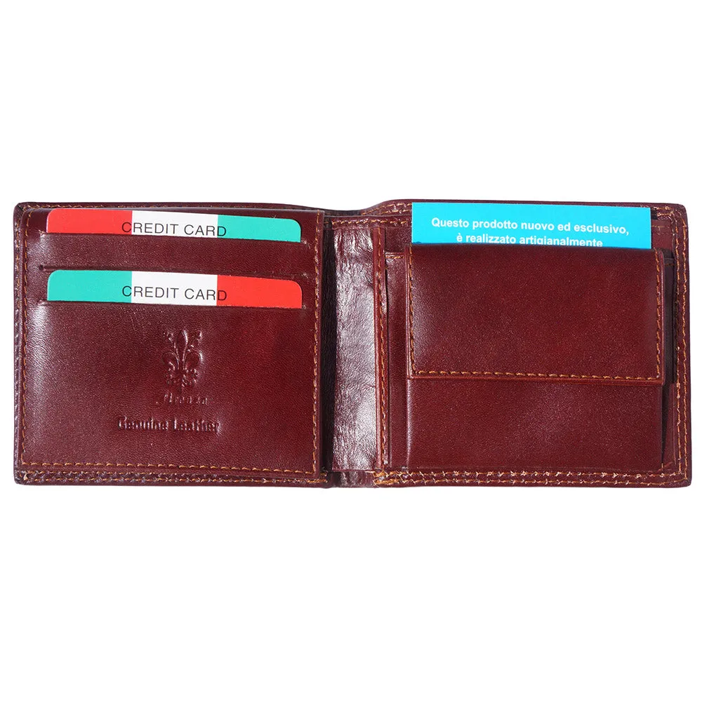 Mens hard leather wallet with pocket for coins