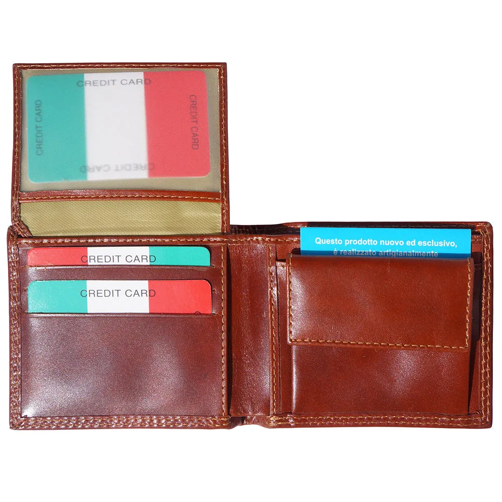 Mens hard leather wallet with pocket for coins
