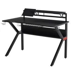 Metal Frame Gaming Computer Desk w/Cup Holder Headphone Hook & Cable Basket Black