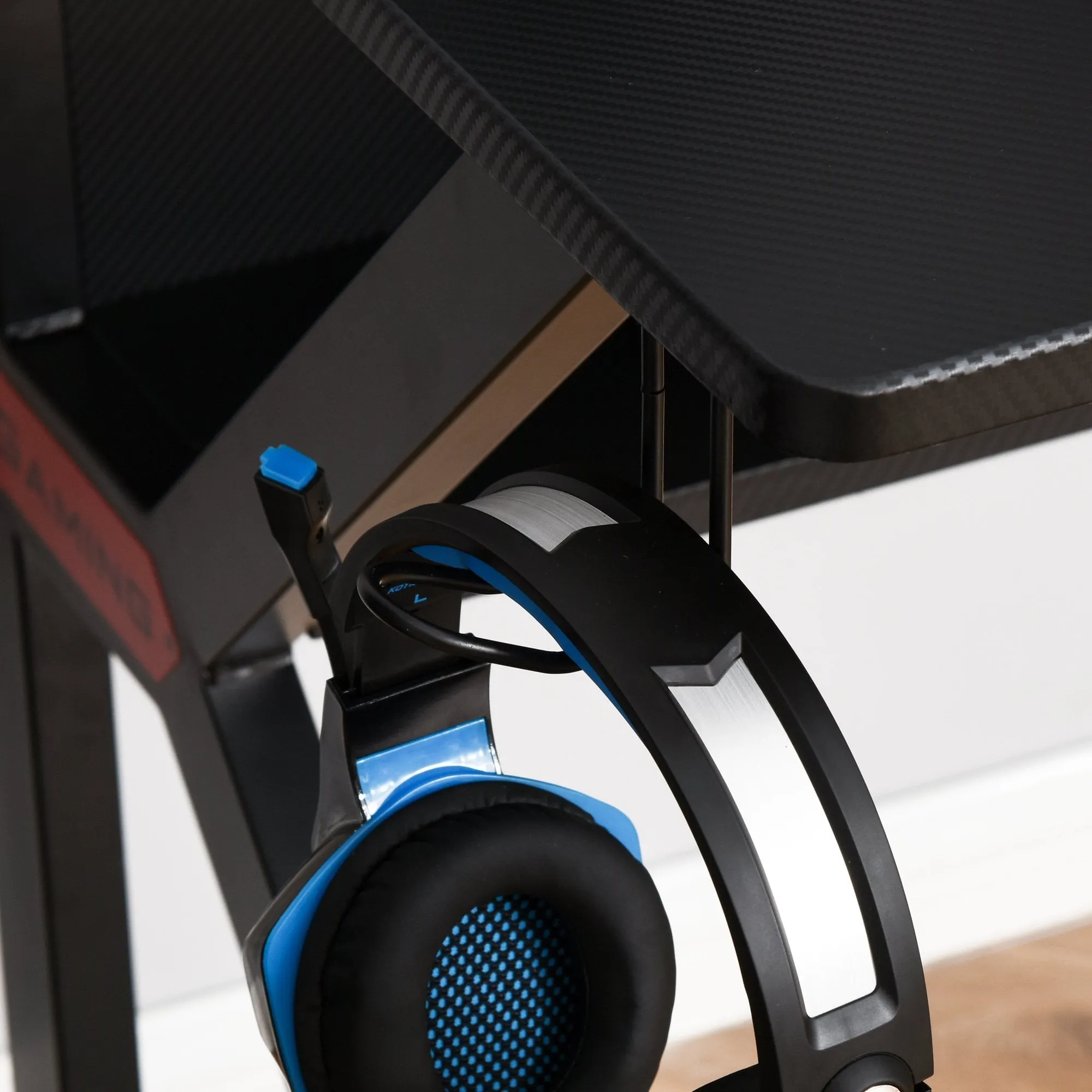 Metal Frame Gaming Computer Desk w/Cup Holder Headphone Hook & Cable Basket Black