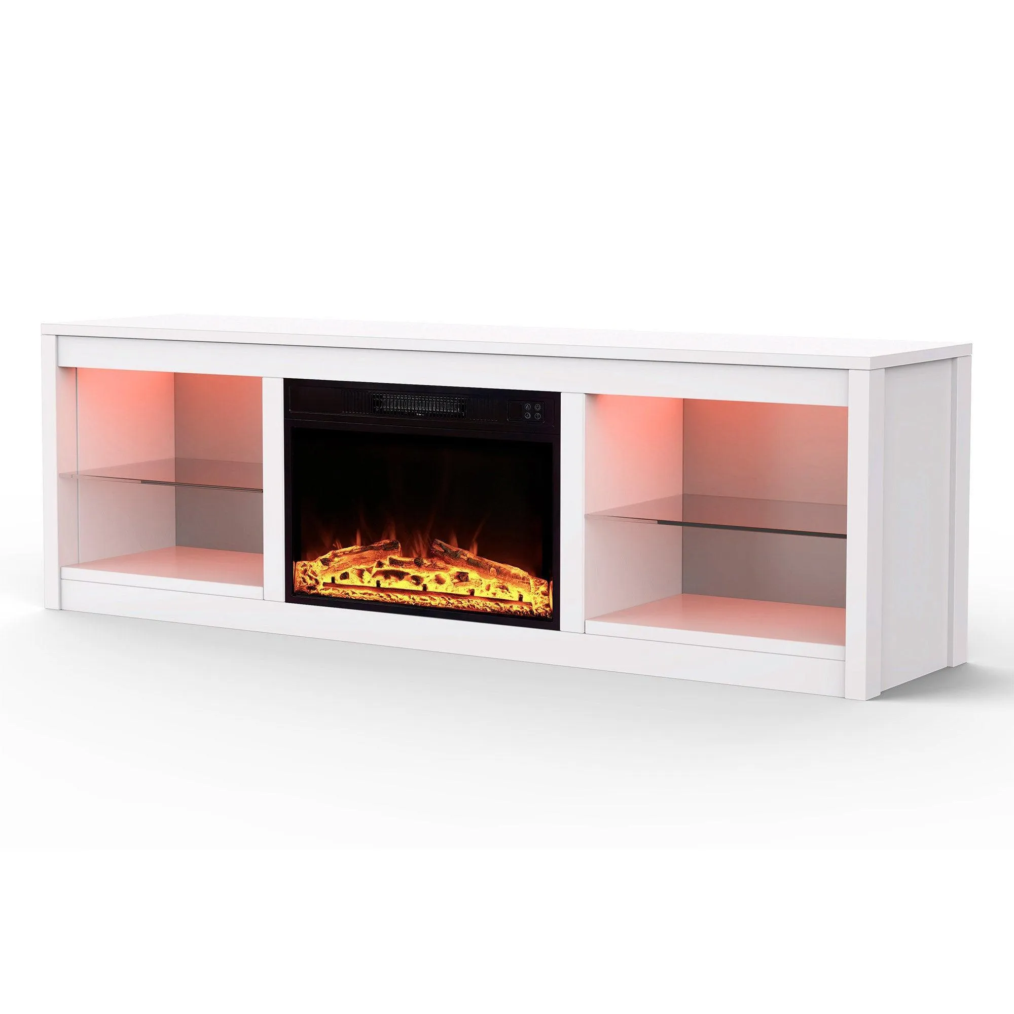 Modern 66" LED TV Stand with 23" Electric Fireplace for Living Room