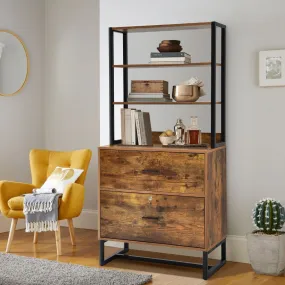 NNECW Freestanding 4-Tier Letter Size Lateral File Cabinet with Lock & Bookshelf