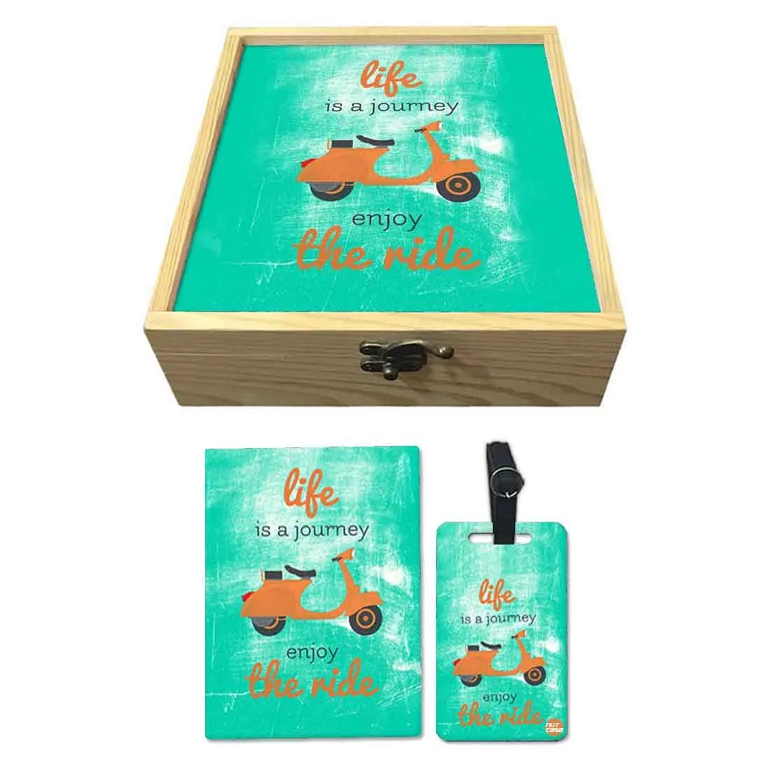 Passport Cover Luggage Tag Wooden Gift Box Set - Life is a journey