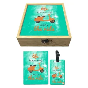 Passport Cover Luggage Tag Wooden Gift Box Set - Life is a journey