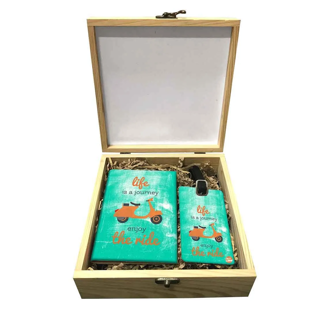 Passport Cover Luggage Tag Wooden Gift Box Set - Life is a journey