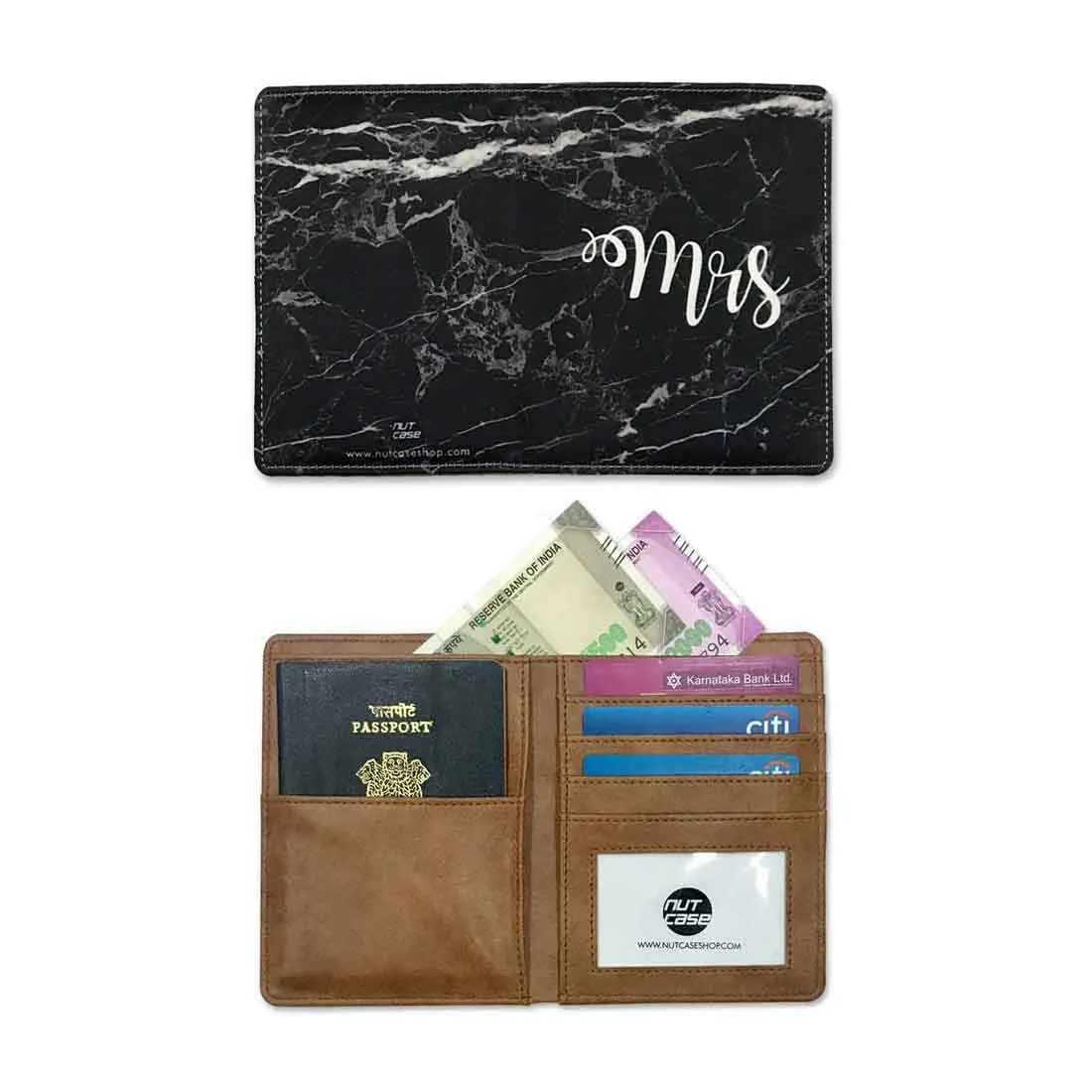 Passport Holder Leather Travel Wallet Organizer -Mrs Black Marble