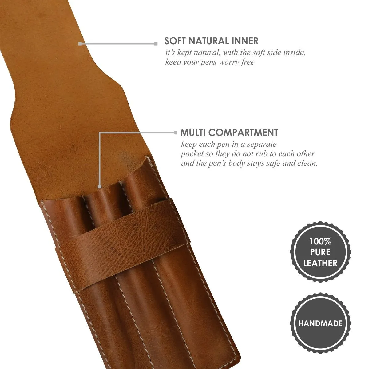 Pen Case with 3 Compartment- Chestnut Brown