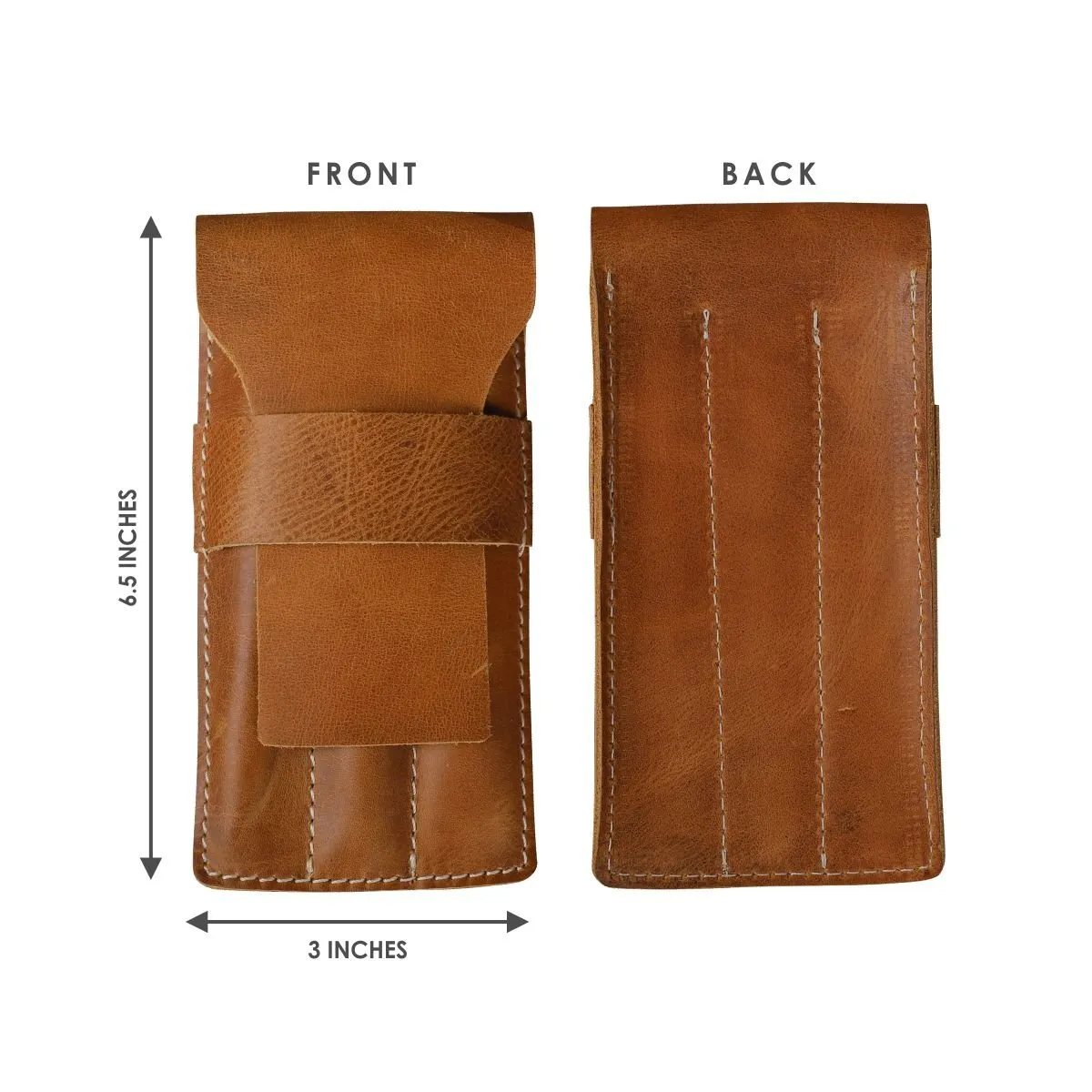 Pen Case with 3 Compartment- Chestnut Brown
