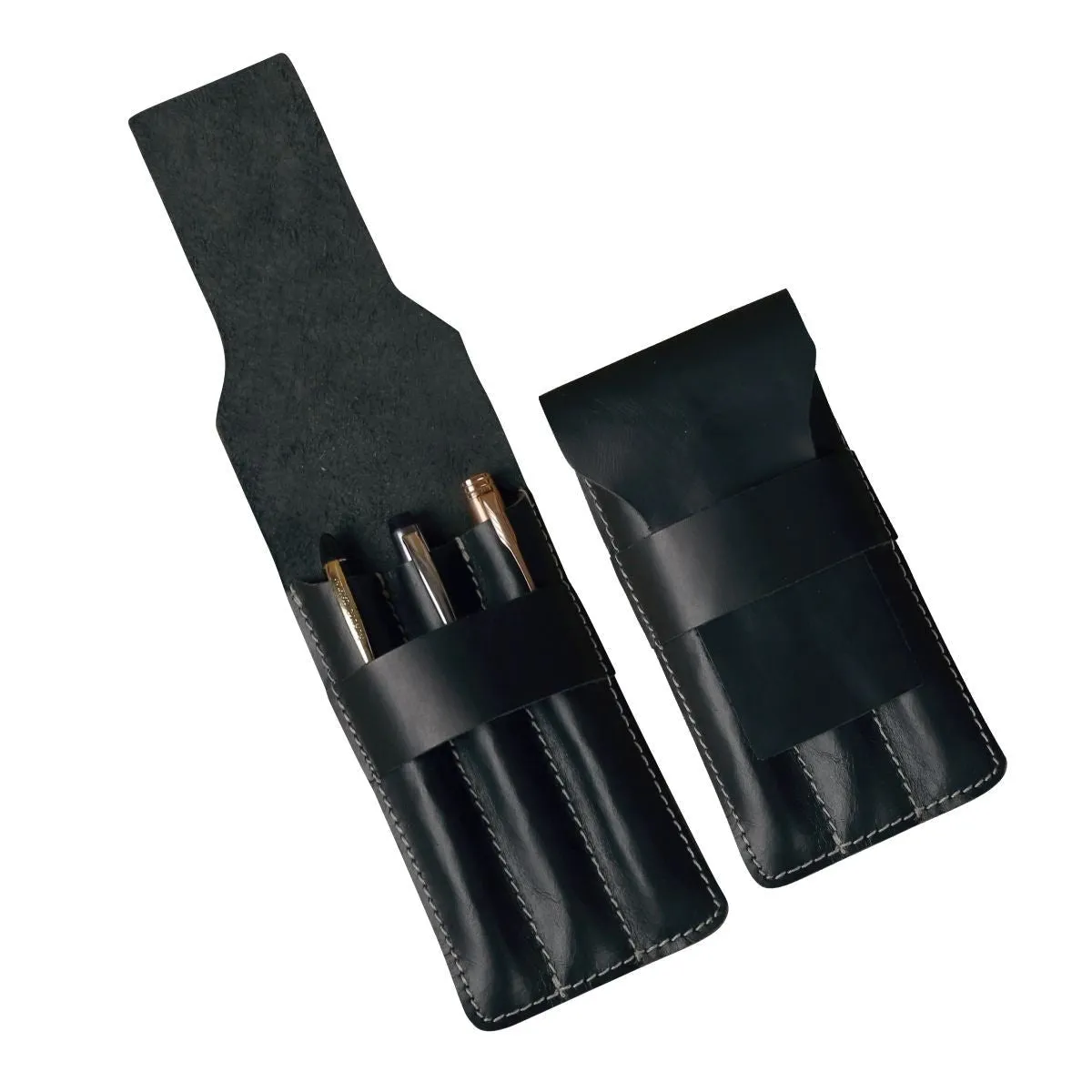 Pen Case with 3 Compartment- Chestnut Brown