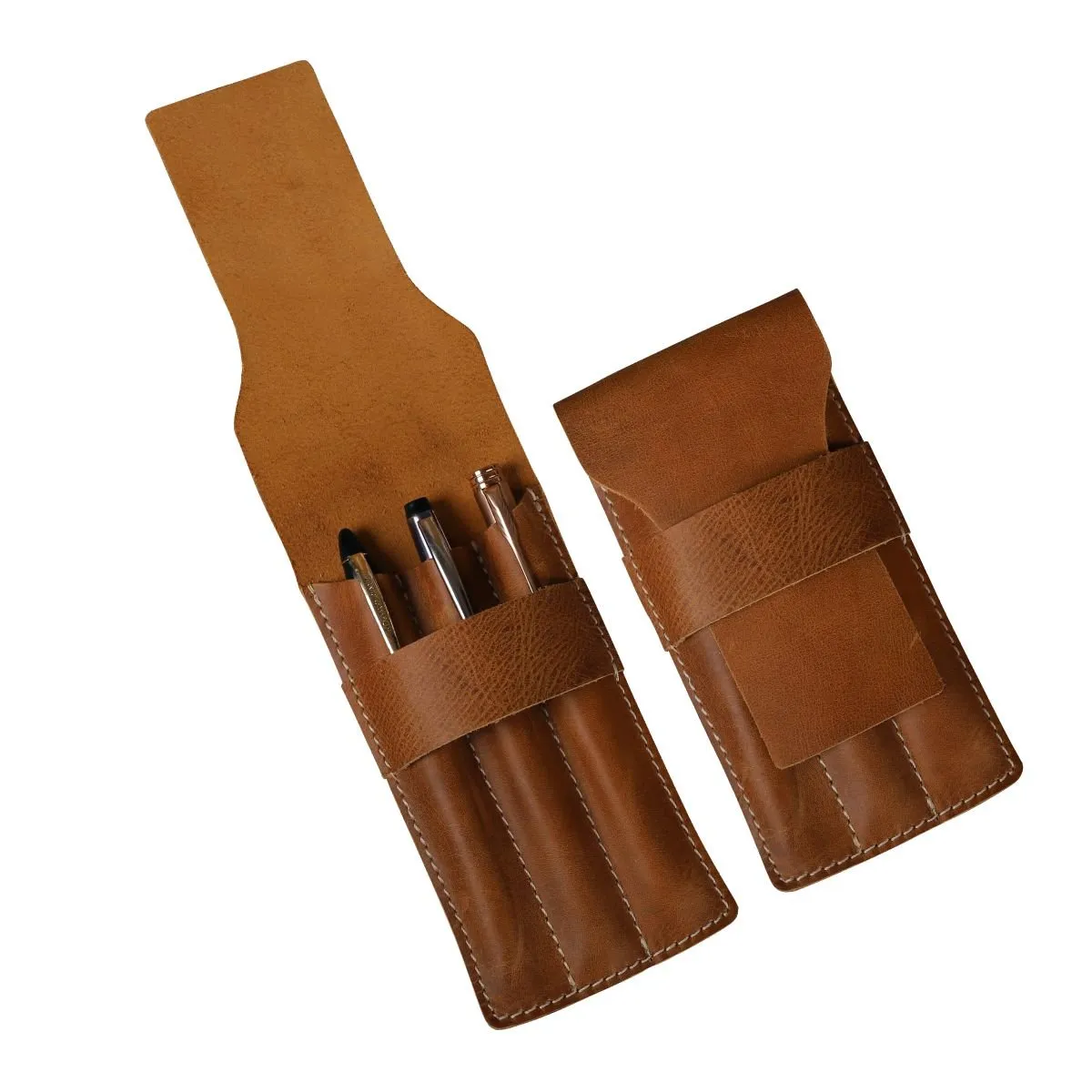 Pen Case with 3 Compartment- Chestnut Brown
