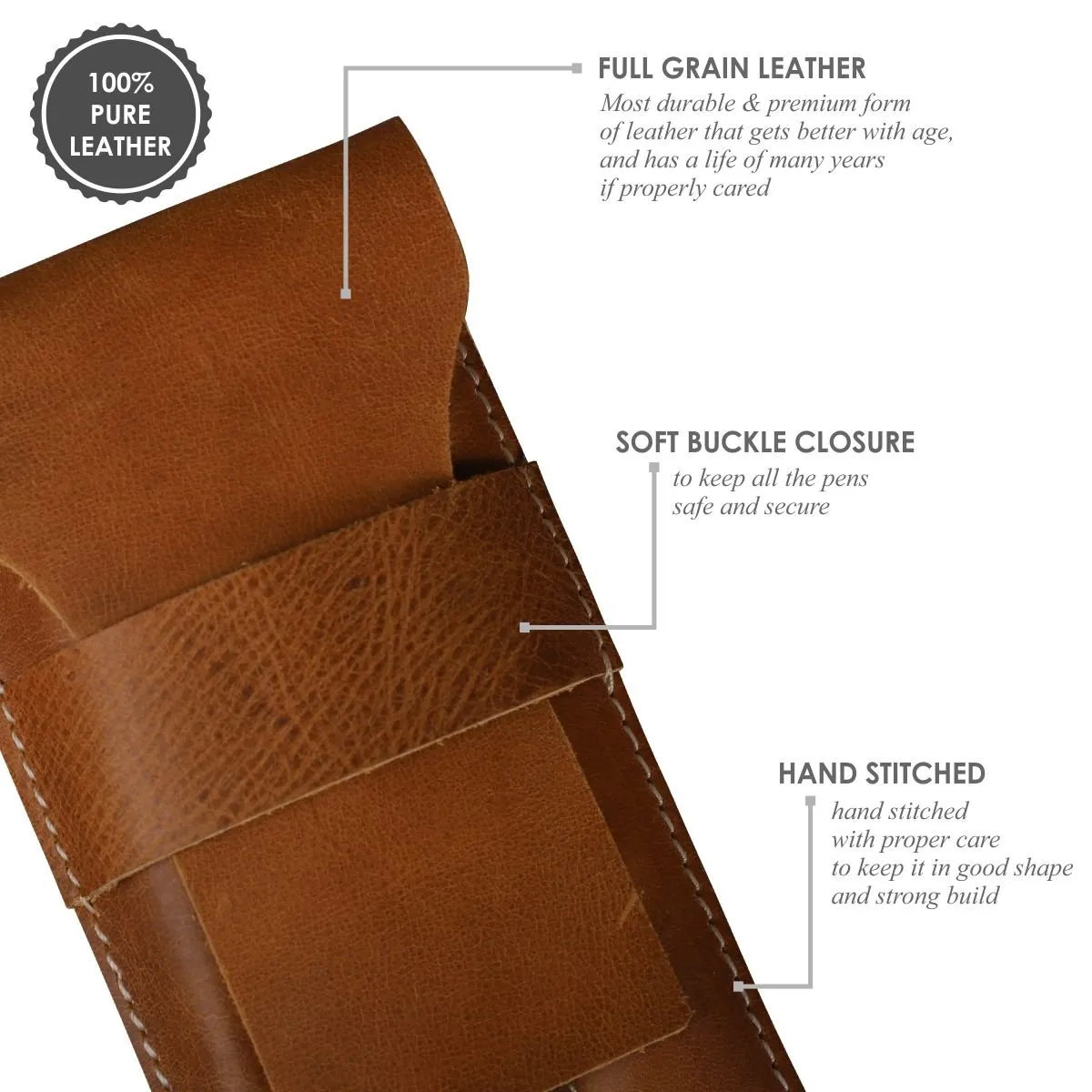Pen Case with 3 Compartment- Chestnut Brown