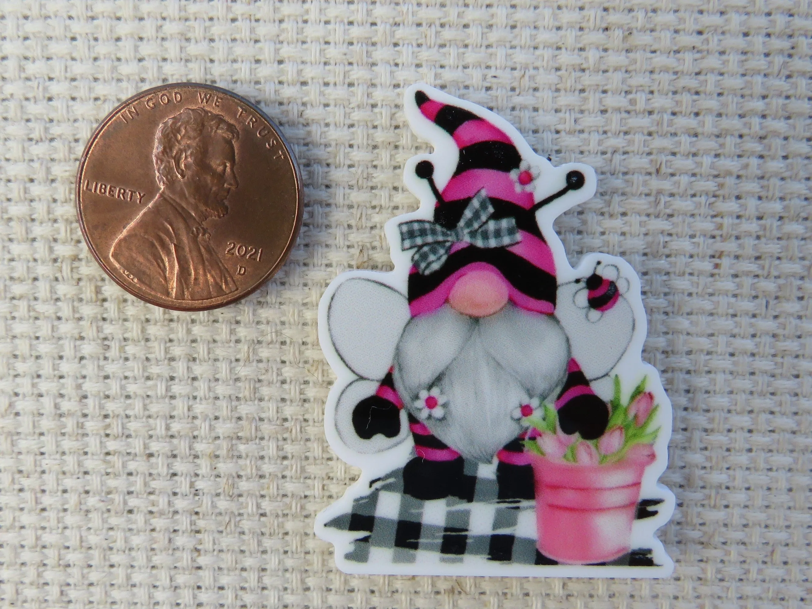 Pink and Black Gnome Needle Minder, Cover Minder, Magnet