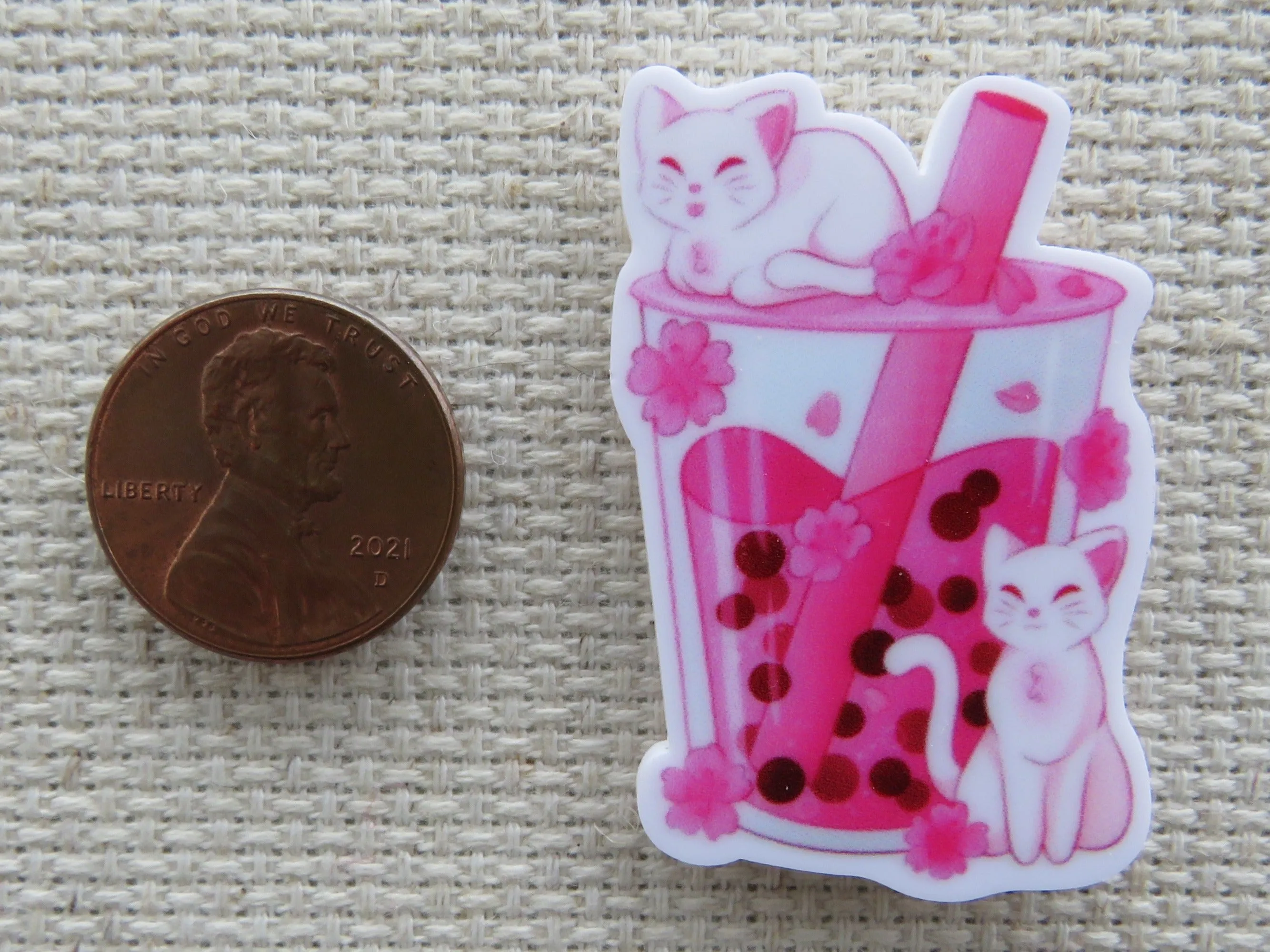 Pink Boba with White Cats Needle Minder, Cover Minder, Magnet