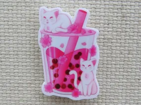 Pink Boba with White Cats Needle Minder, Cover Minder, Magnet