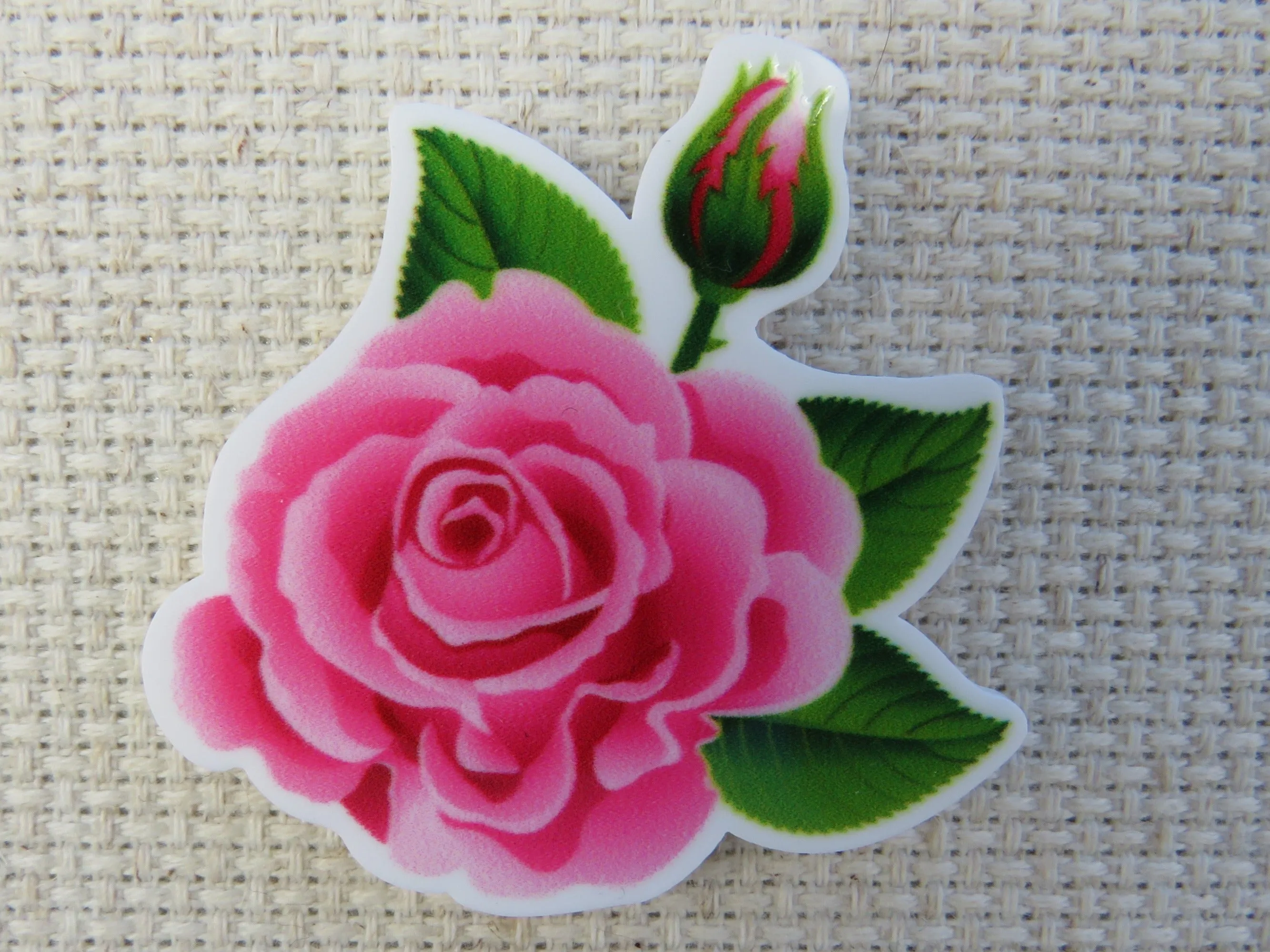 Pink Rose with a Rosebud Needle Minder, Cover Minder, Magnet