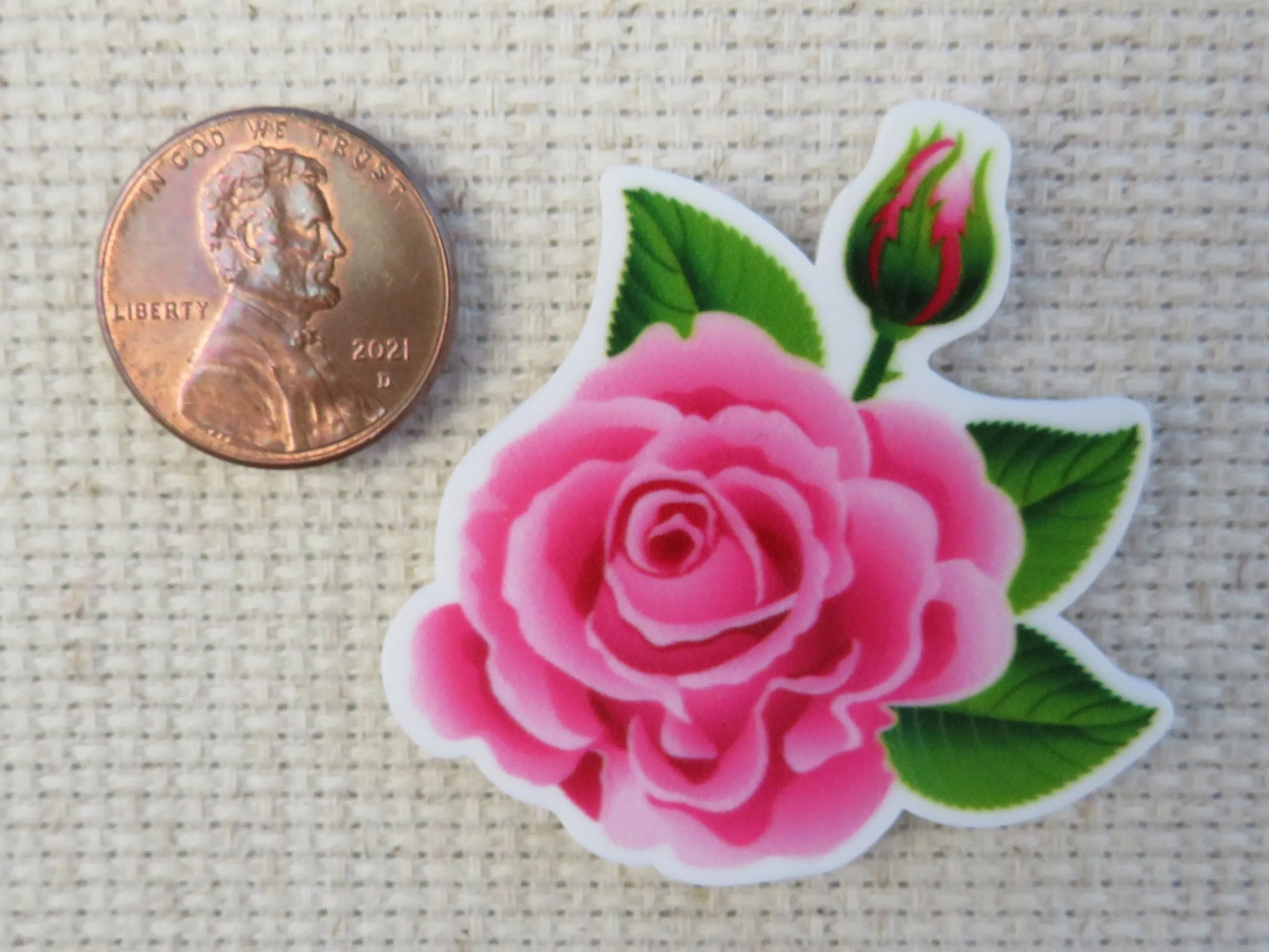 Pink Rose with a Rosebud Needle Minder, Cover Minder, Magnet