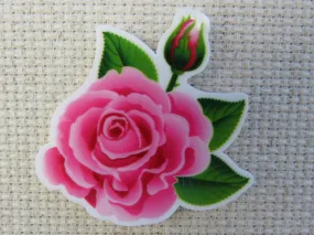 Pink Rose with a Rosebud Needle Minder, Cover Minder, Magnet
