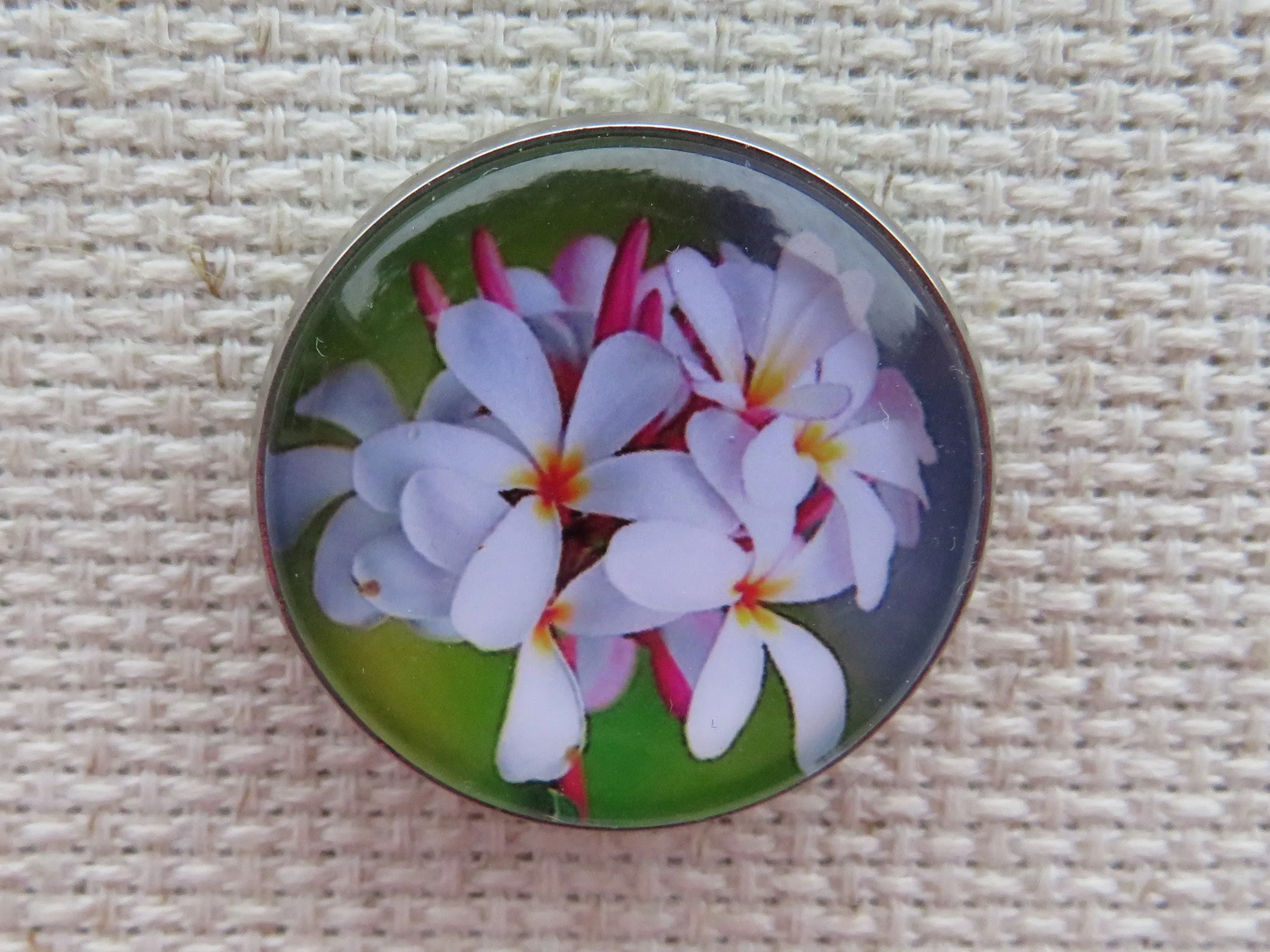 Plumeria Blossoms Domed Needle Minder, Cover Minder, Magnet LAST ONE!