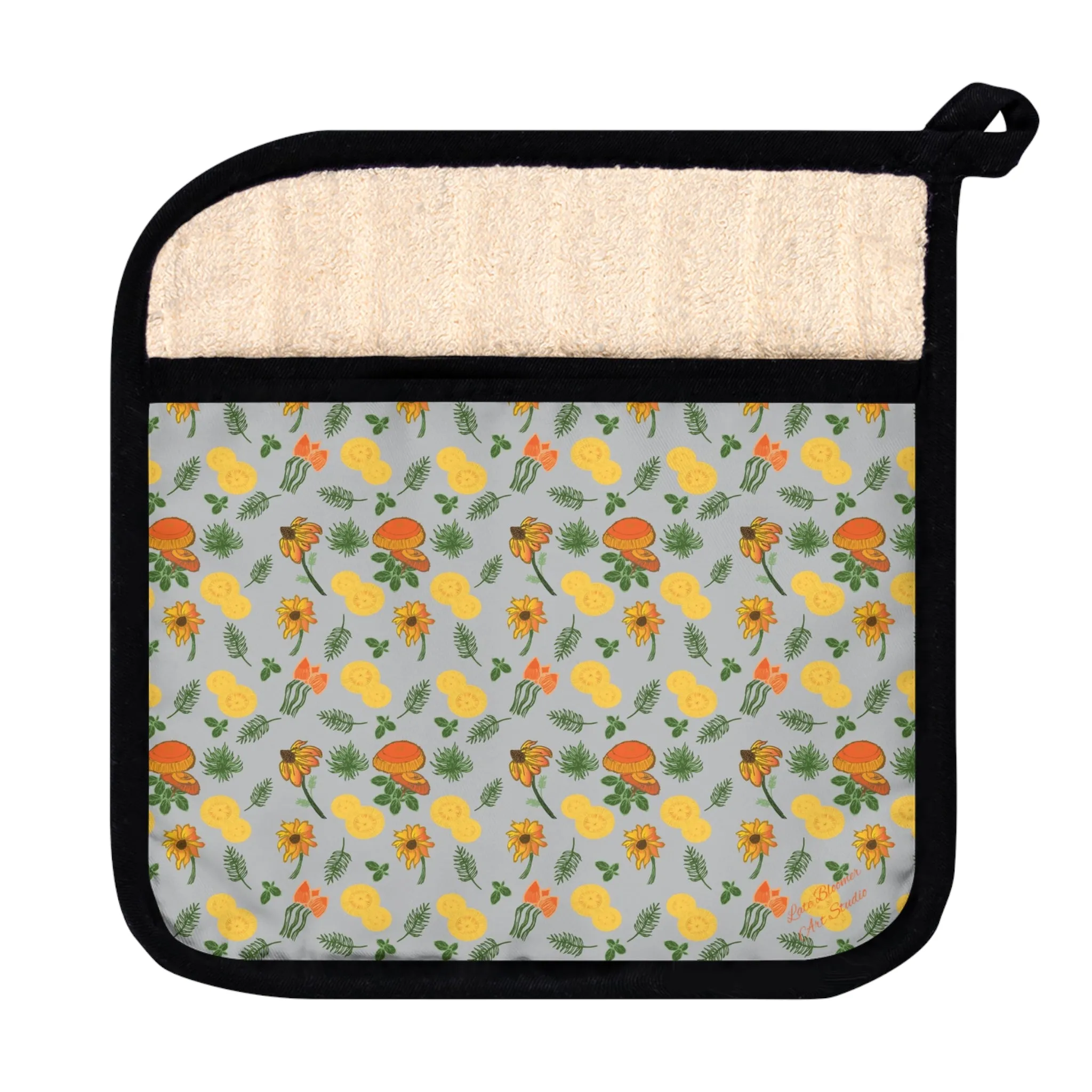 Pot Holder with Pocket - Mushrooms & Wildflowers