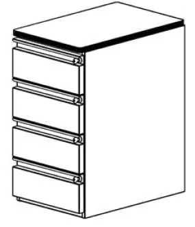 Production Basics 8574 Pedestal Drawer Unit, 4 - 6" Drawers Keyed Alike for Workstations, 14.25"W x 26"H