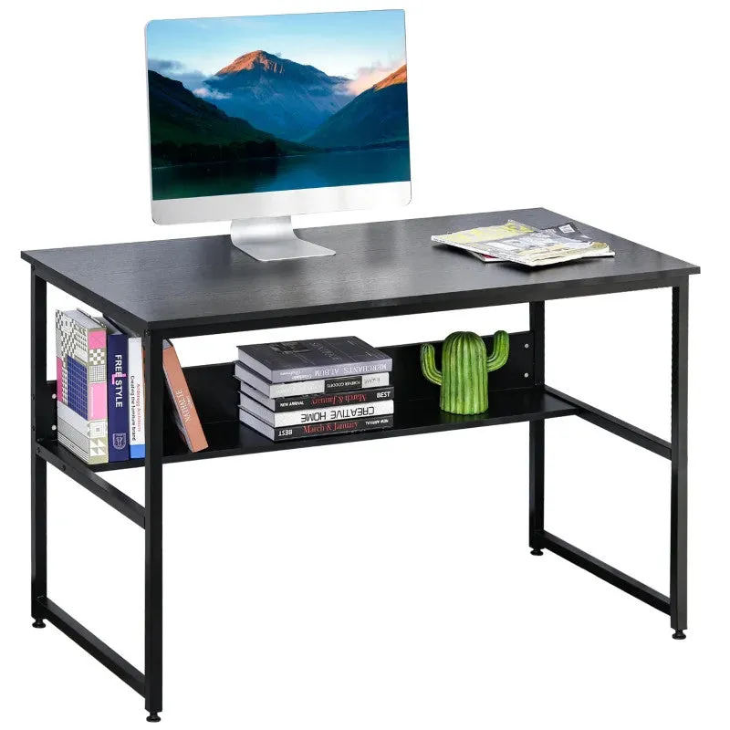 ProperAV Extra 120 x 60cm Home Office Desk with Storage Shelf & Metal Frame