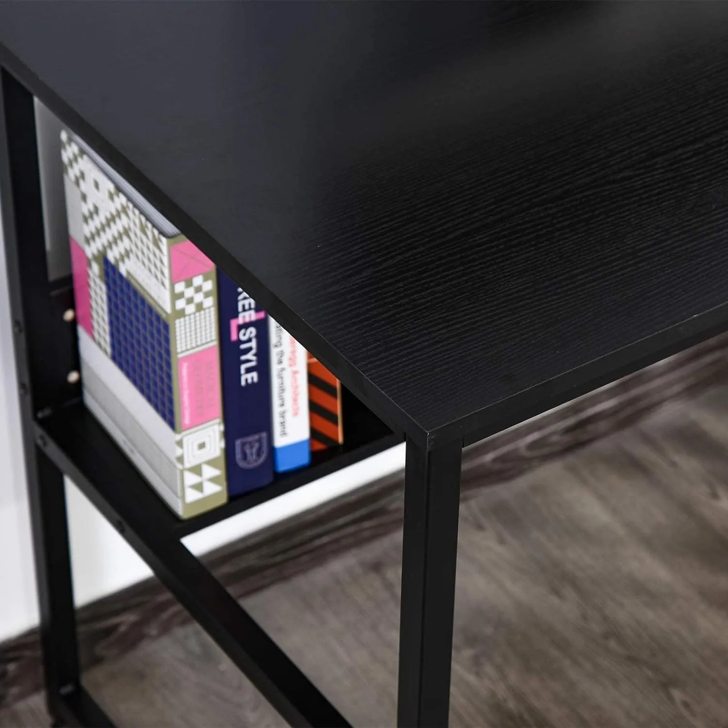 ProperAV Extra 120 x 60cm Home Office Desk with Storage Shelf & Metal Frame