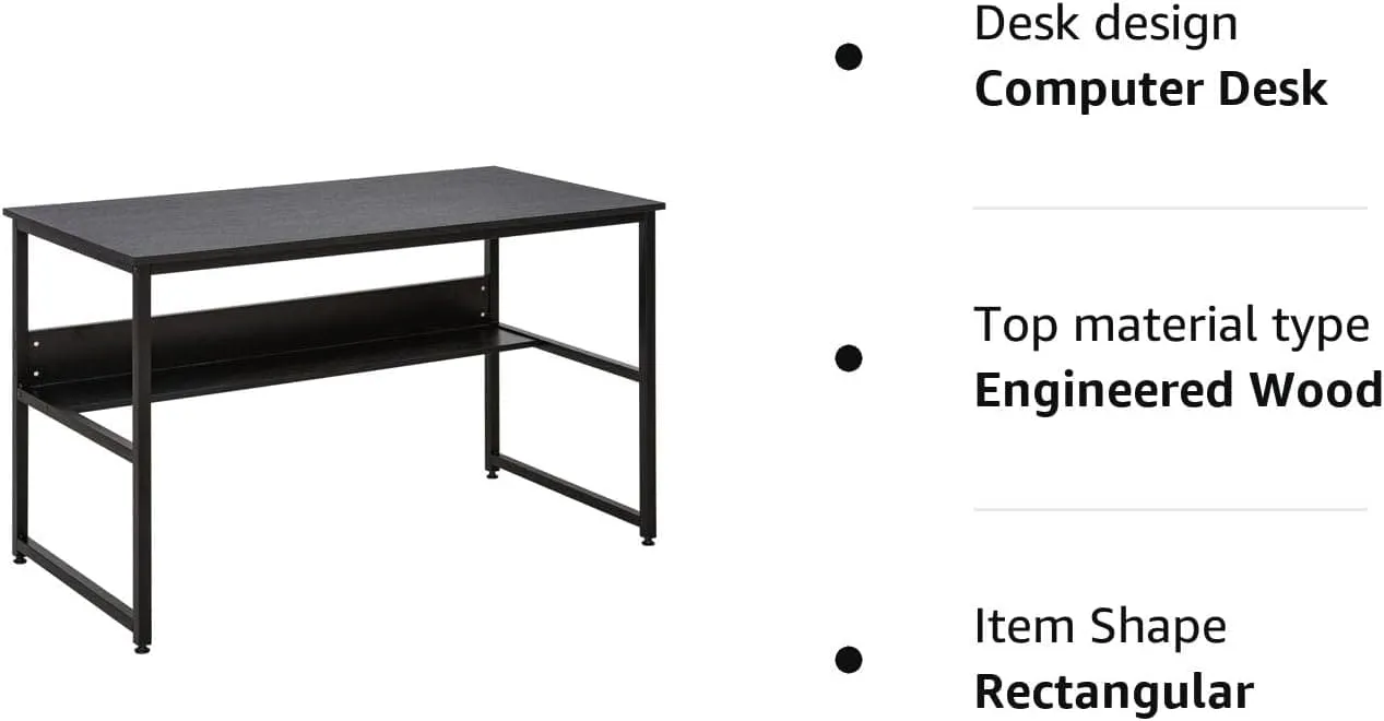 ProperAV Extra 120 x 60cm Home Office Desk with Storage Shelf & Metal Frame