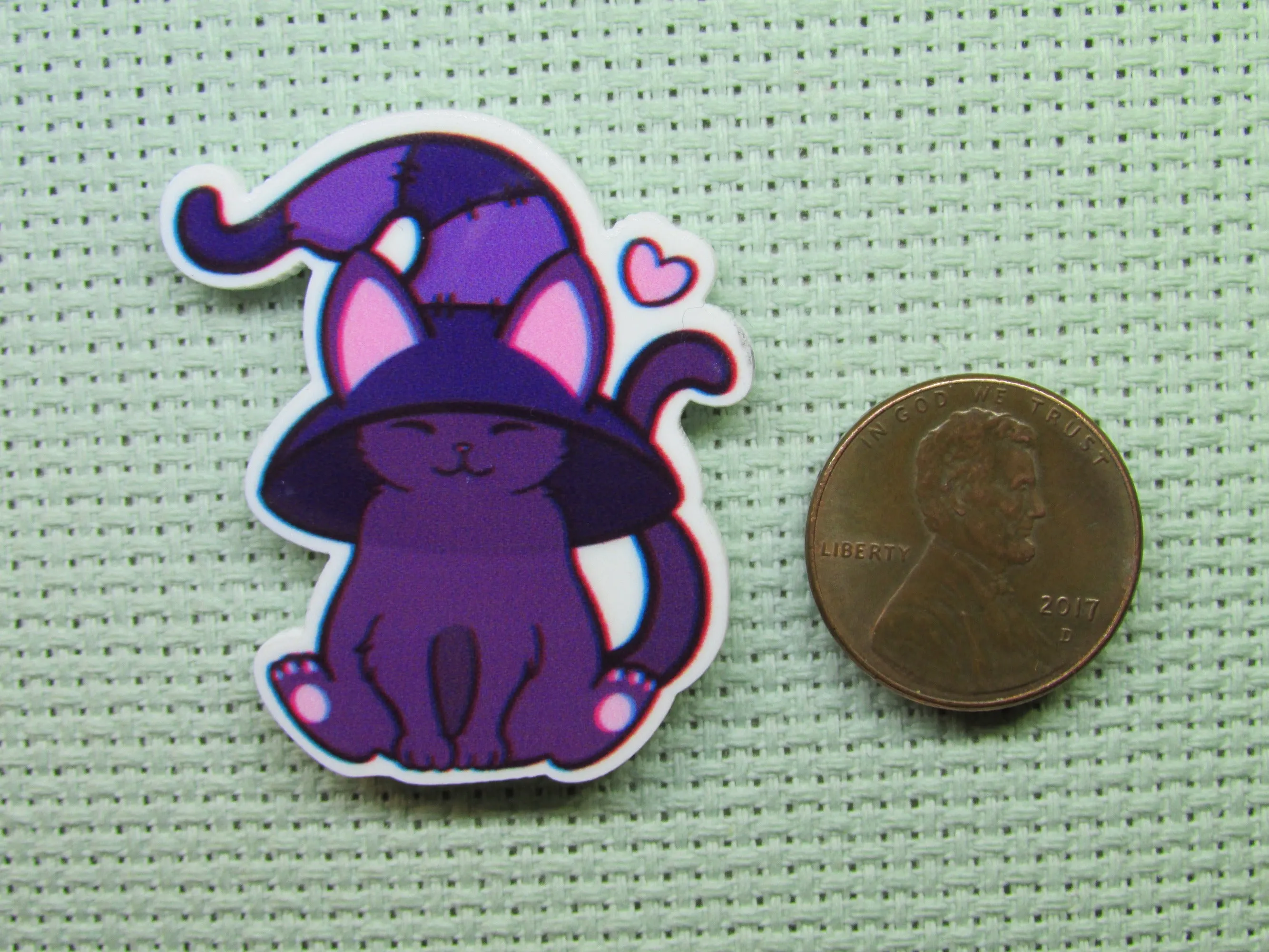 Purple Cat with a Witches Hat Needle Minder, Cover Minder, Magnet