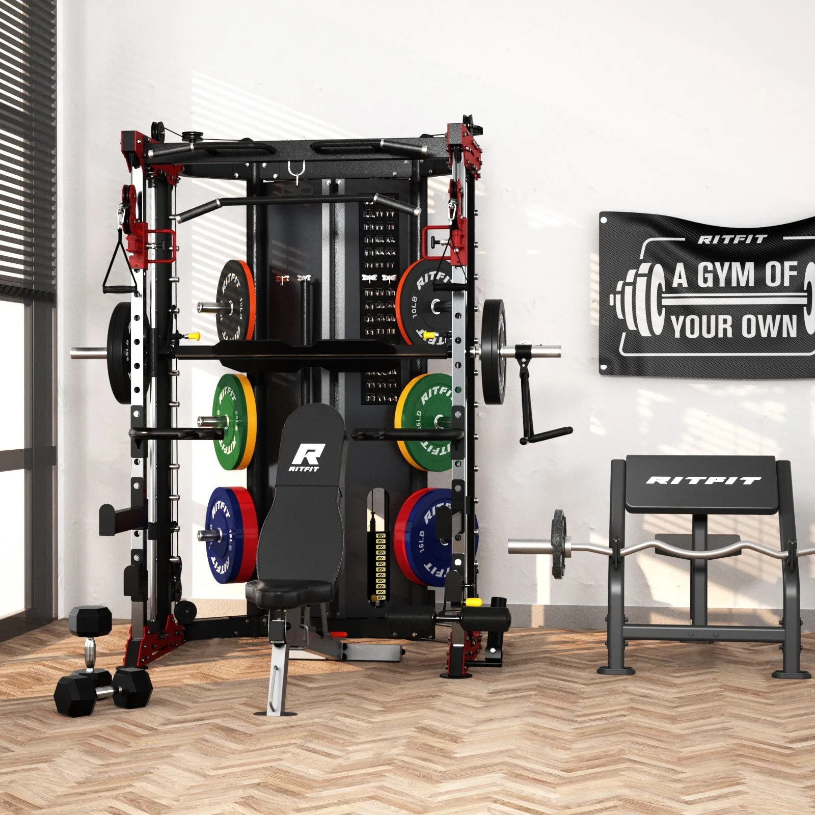 RitFit BPC05 Multifunctional Smith Machine with 260LB Weight Stacks