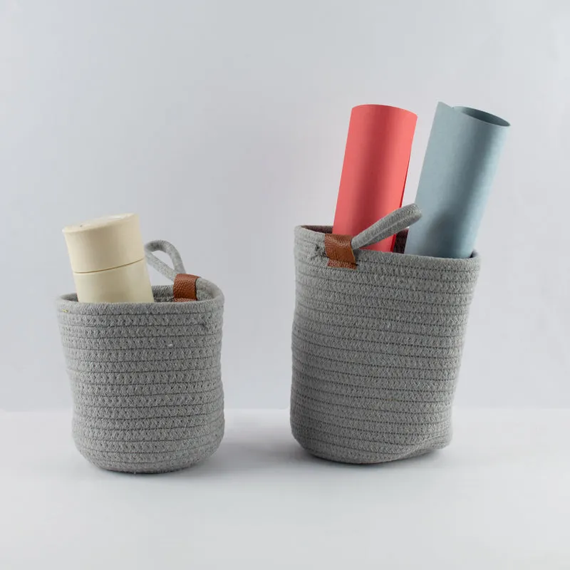 Rope Storage Basket For Planters & Essentials (Set Of 2) - Pewter Grey