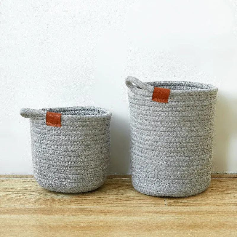 Rope Storage Basket For Planters & Essentials (Set Of 2) - Pewter Grey