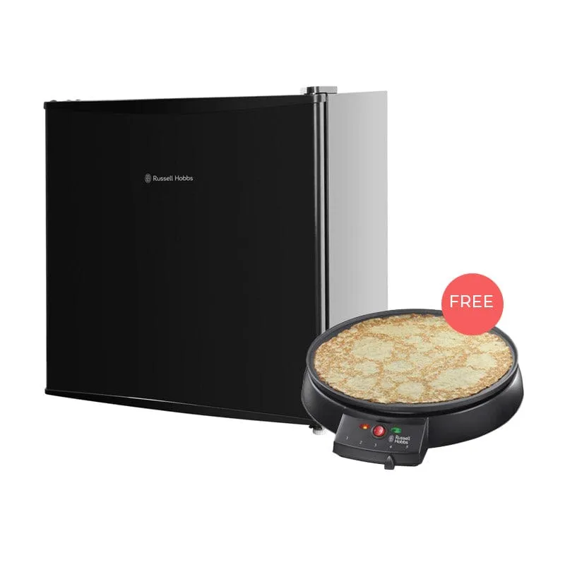 RUSSELL HOBBS - 43L Table Top F Energy Rating Fridge  Free Crepe Maker