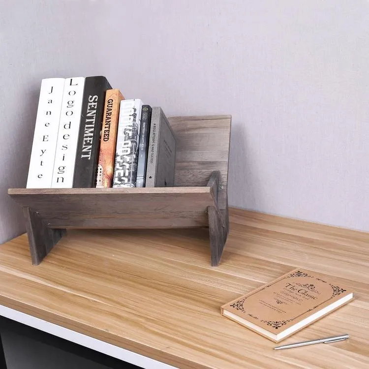Rustic Barnwood Gray Tilted Desktop Bookshelf