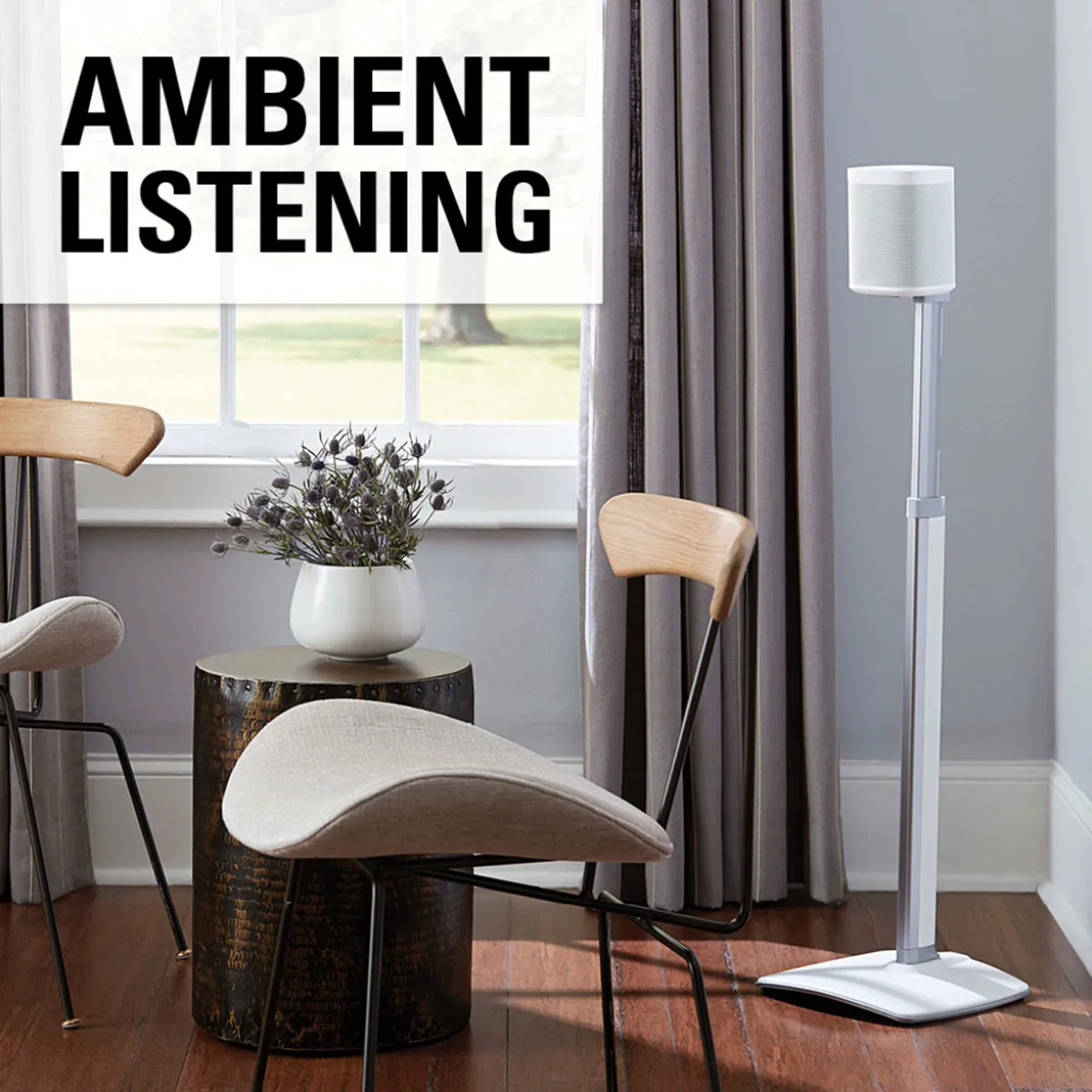 Sanus WSSA1 Height-Adjustable Wireless Speaker Stand for Sonos ONE, PLAY:1, and PLAY:3 - Each (White)