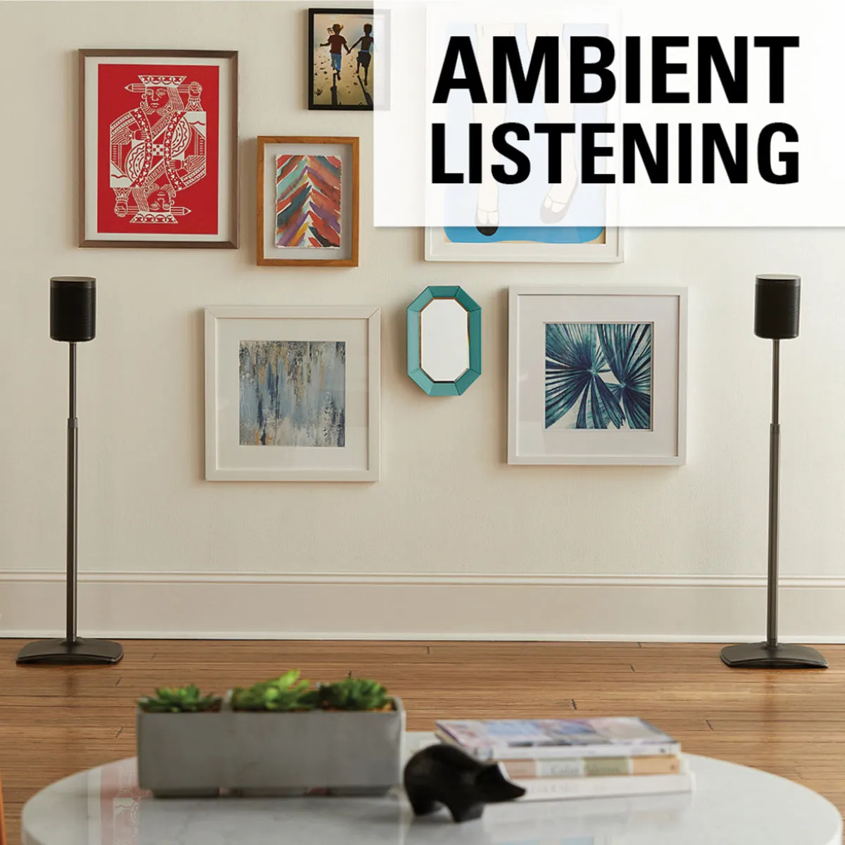 Sanus WSSA2 Height-Adjustable Wireless Speaker Stands for Sonos ONE, PLAY:1, and PLAY:3 - Pair (Black)