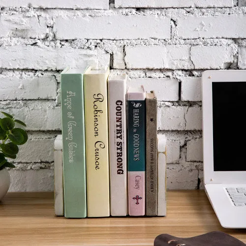 Square Whitewashed Wood Bookends, Set of 2
