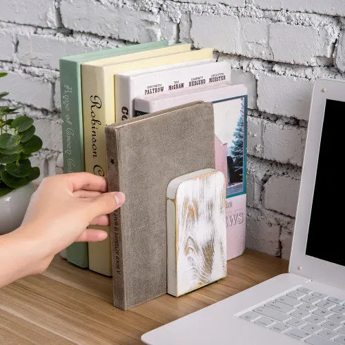 Square Whitewashed Wood Bookends, Set of 2