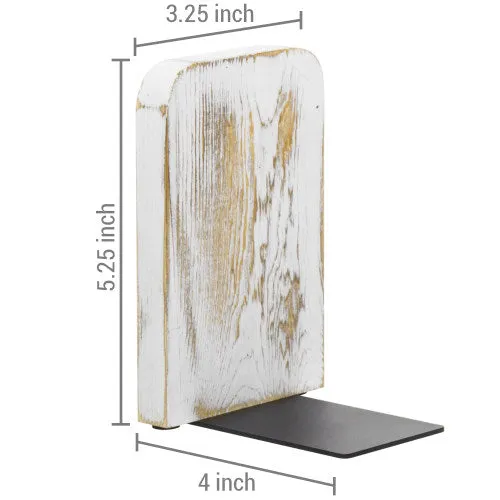 Square Whitewashed Wood Bookends, Set of 2