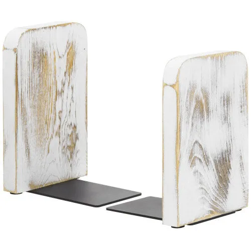 Square Whitewashed Wood Bookends, Set of 2