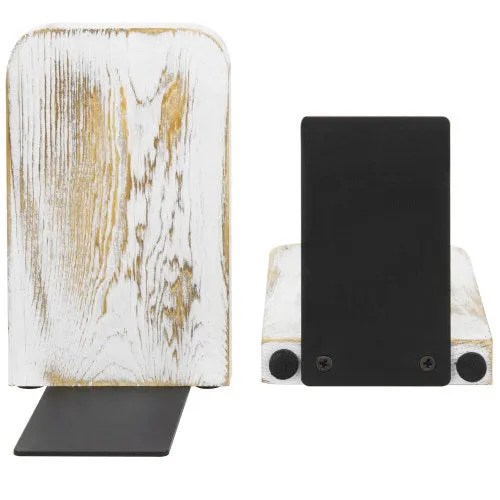 Square Whitewashed Wood Bookends, Set of 2