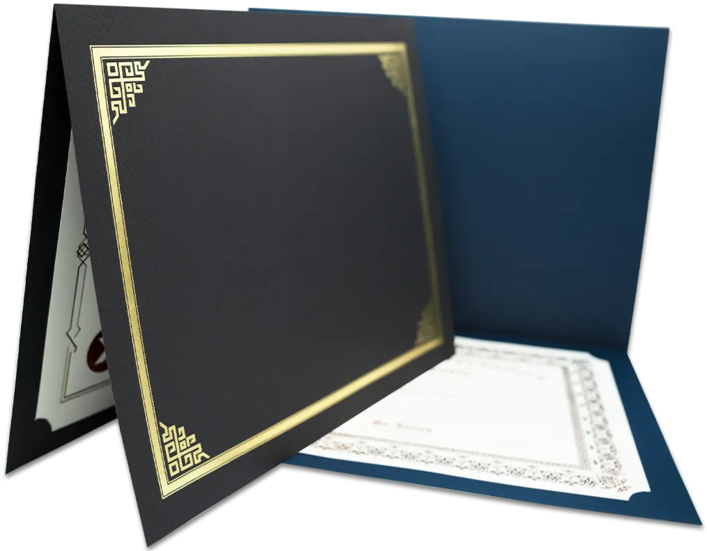 St. James® Certificate Holders/Document Covers/Diploma Holders, Black, Gold Foil Border, Linen Finish, Pack of 5, 83802