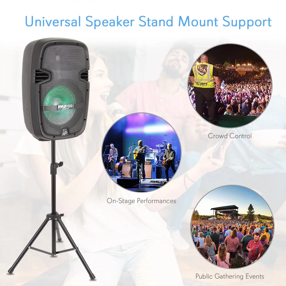 Stage & Studio Pa Speaker & Dj Mixer Bundle Kit - (2) 10’’ Bluetooth Pa Loud-Speakers With Built-In Led Lights, 8-Ch. Audio Mixer, Speaker Stands, Wired Microphone (600 Watt)