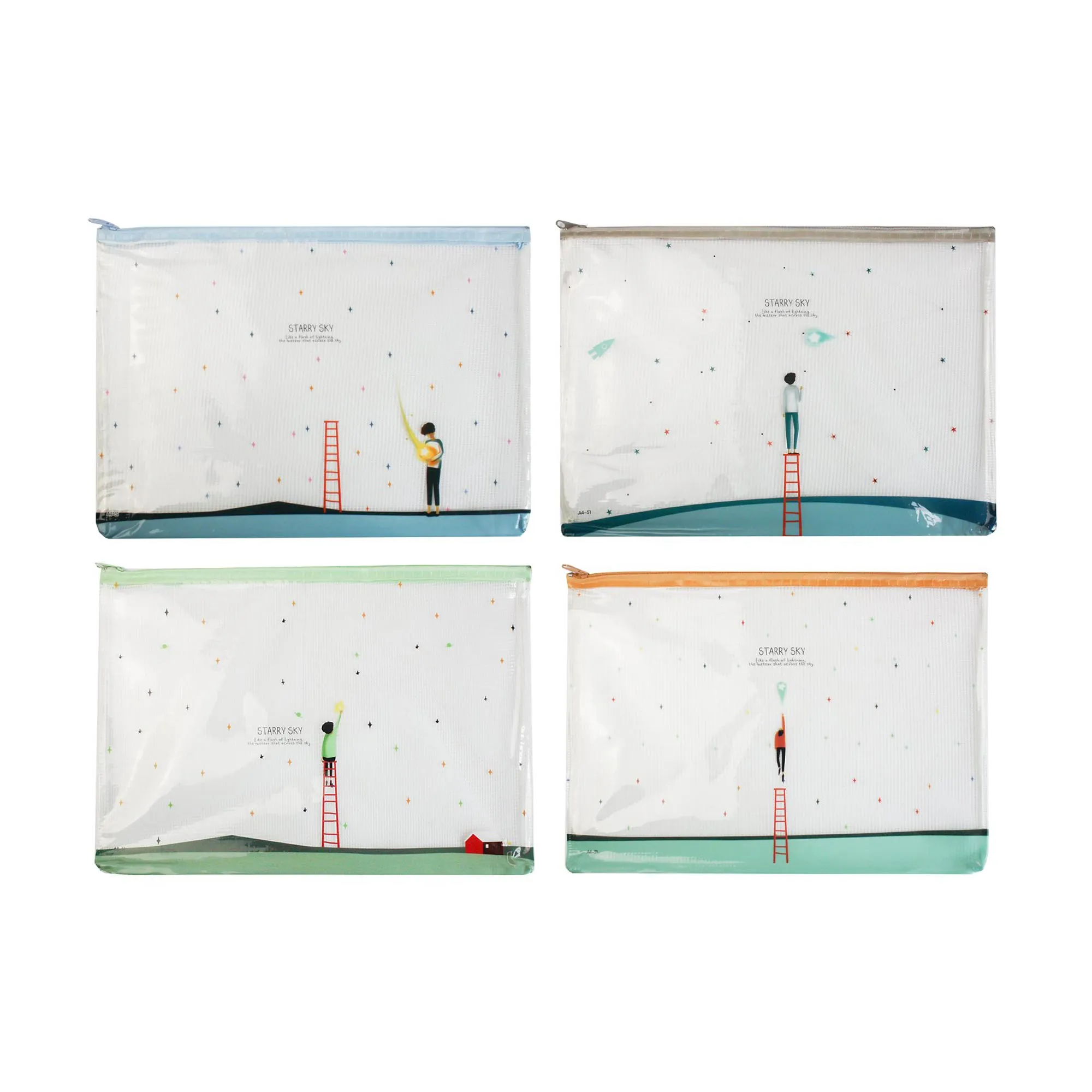 Starry Sky A4 Zipper Document Pouches - Pack of 4