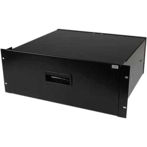 StarTech.com 4U Black Steel Storage Drawer for 19in Racks and Cabinets - 4U Black Sliding Rack Storage Drawer - 4U Rack Height x 401.32 mm Rack Width x 353.06 mm Rack Depth - Rack-mountable - Black - Steel - 25 kg Maximum Weight Capacity